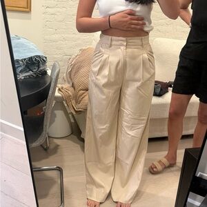 Elegant Cream Women's Wide-Leg Pants